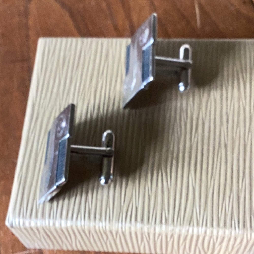 Vintage Signed Rectangular Silver Tone Swirl & Bl… - image 4